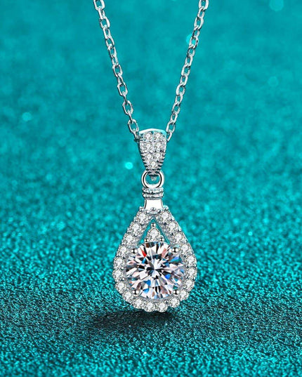 Elegant Lab-Diamond Teardrop Silver Pendant Necklace