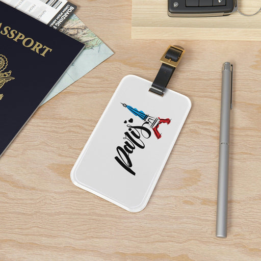 Parisian Elegance: Chic Acrylic Luggage Tag with Leather Strap
