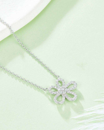 Moissanite Floral Charm Necklace in Sterling Silver