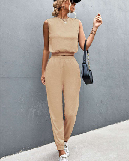 Elegant Sleeveless Top and Joggers Set - Effortless Style Ensemble