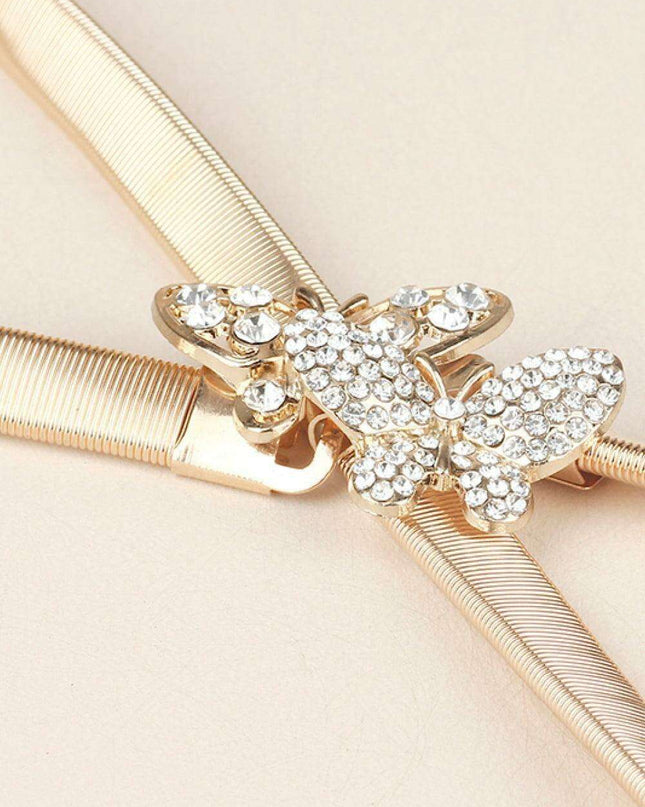 Rhinestone-Embellished Butterfly Adjustable Elastic Fashion Belt