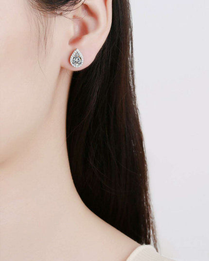 Elegant Rhodium-Enhanced Moissanite Teardrop Earrings in Sterling Silver