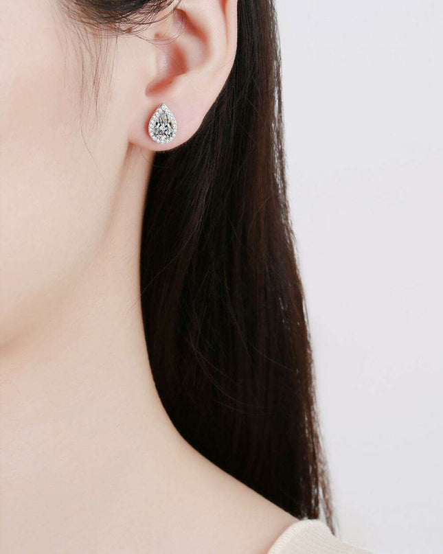 Elegant Rhodium-Enhanced Moissanite Teardrop Earrings in Sterling Silver