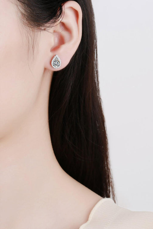 Elegant Rhodium-Plated Teardrop Earrings with Lab-Created Moissanite Stones