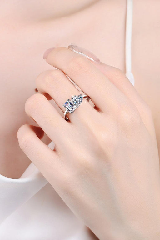 Heart-Shaped Moissanite Ring with Rhodium-Plated Elegance