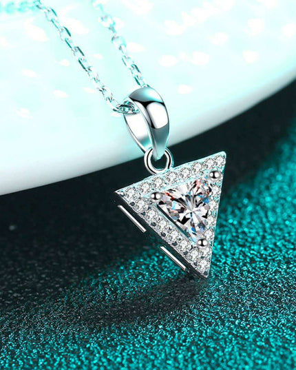 Geometric Moissanite Triangle Necklace with Rhodium Accents