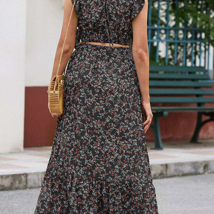 Chic Floral Frill Maxi Ensemble