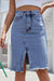 Denim Midi Skirt with Slit Detail