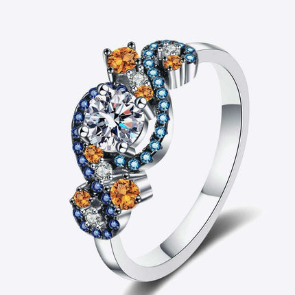 Elegant Moissanite and Zircon Sterling Silver Ring Set with Rhodium Finish