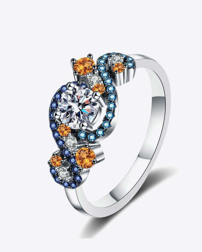 Elegant Moissanite and Zircon Sterling Silver Ring Set with Rhodium Finish