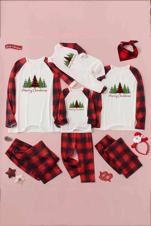 Cheerful Christmas Graphic Top with Plaid Pants Ensemble