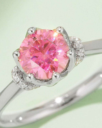 Platinum-Plated 1 Carat Moissanite Sterling Silver Ring - Elegant Fine Jewelry