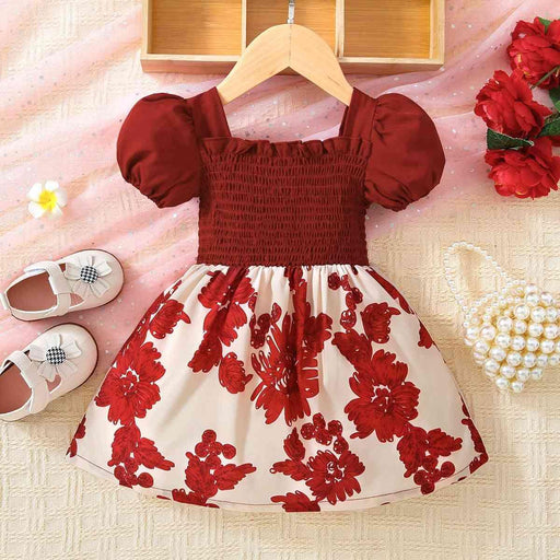 Adorable Floral Smocked Dress with Frill Trim for Baby Girls