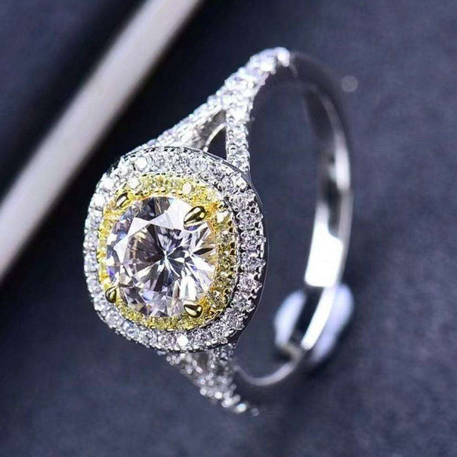 Elegant Two-Tone Lab-Created Diamond Ring with Dazzling Zircon Accents