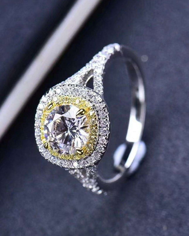 Elegant Two-Tone Lab-Created Diamond Ring with Dazzling Zircon Accents