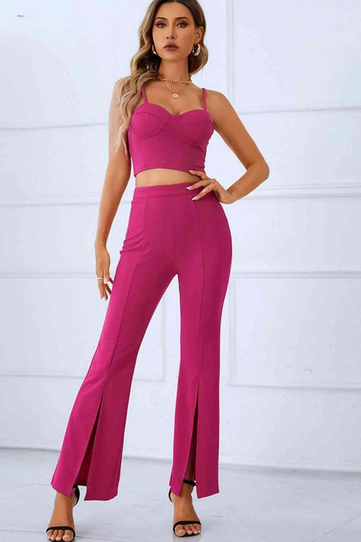 Yoga Chic Sweetheart Neck Cami and Flare Pants Set