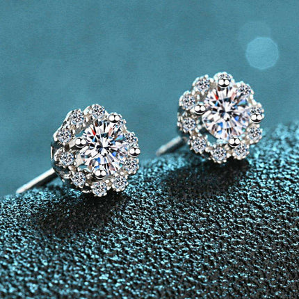 Elegant Floral Moissanite and Zircon Stud Earrings - 1 Carat Total Weight