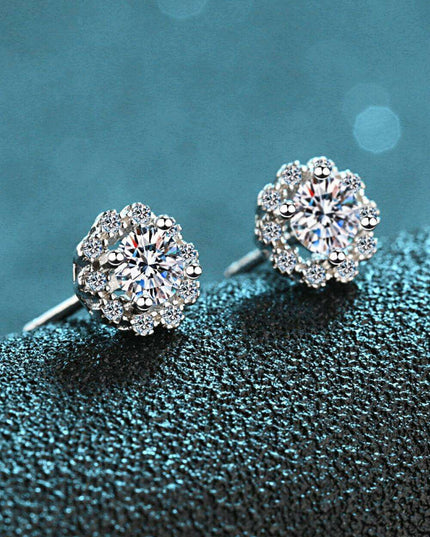 Elegant Floral Moissanite and Zircon Stud Earrings - 1 Carat Total Weight