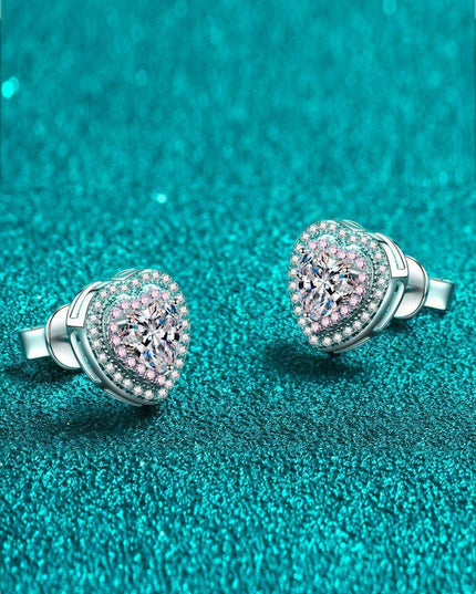 Radiant Heart Moissanite Stud Earrings: Classic Rhodium-Plated Beauty
