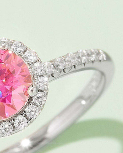 Radiant Pink Diamond Halo Ring - Sterling Silver Elegance