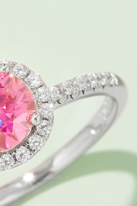 Pink Diamond Halo Ring with Lab Grown Stone & Platinum Finish in Sterling Silver