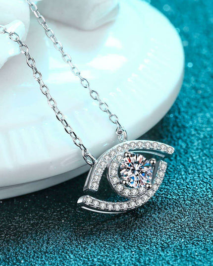 Sophisticated Moissanite and Zircon Evil Eye Pendant Necklace in Sterling Silver