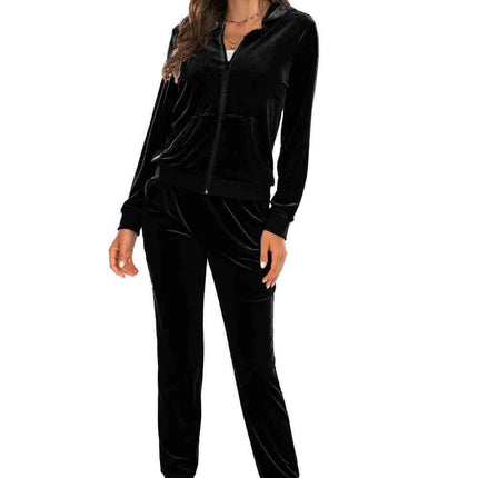 Ribbed Textured Hoodie and Jogger Set