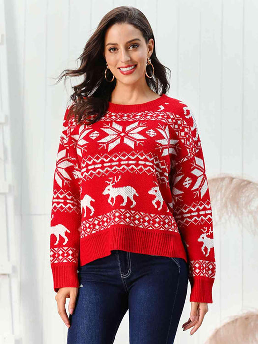 Winter Wonderland Reindeer Knit Sweater with Snowflake Design