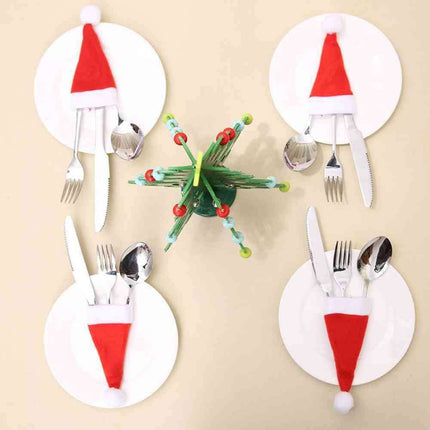 Festive Flannel Santa Hat Cutlery Holders - Complete Set for Holiday Celebrations