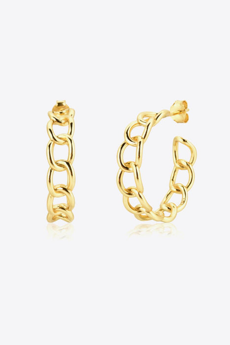 Chain C-Hoop Sterling Silver Earrings with Elegant Gold and Platinum Detailing