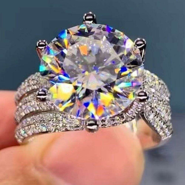 Elegant Triple-Layer Moissanite and Zircon Silver Ring Set