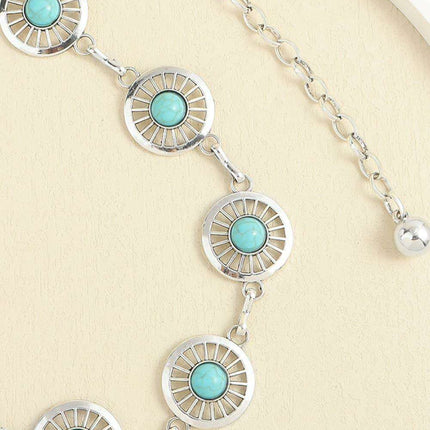 Turquoise Alloy Waist Belt with Vintage Charm - A Touch of Timeless Style