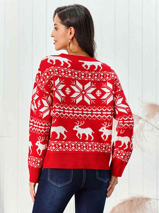 Cozy Winter Reindeer Sweater with Snowflakes