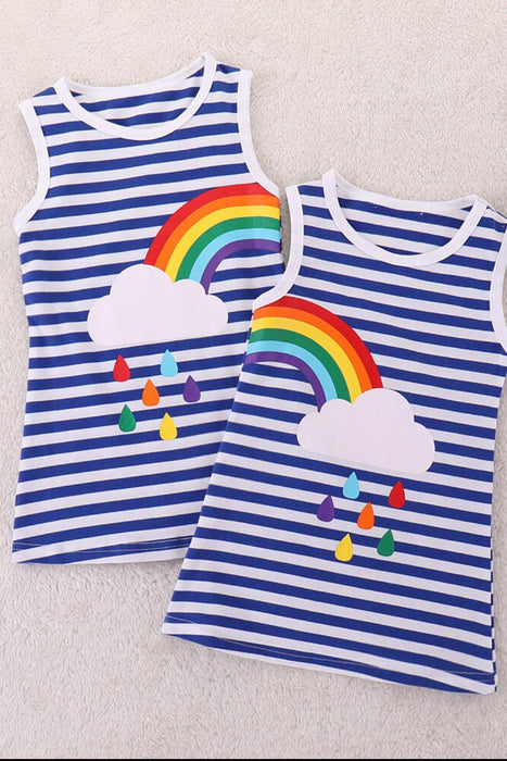 Rainbow Striped Chic Sleeveless Dress for Young Girls