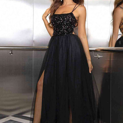 Elegant Backless Mesh Gown with Sheer Smocked Details