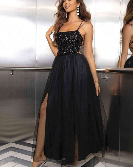 Elegant Backless Mesh Gown with Sheer Smocked Details