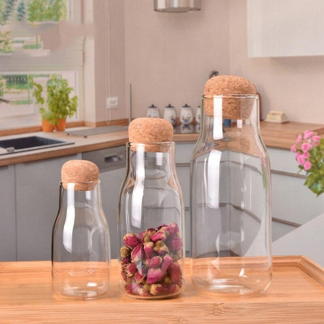 Elegant Handblown Glass Beverage Bottle with Natural Cork Closure - Ideal for Hot and Cold Drinks