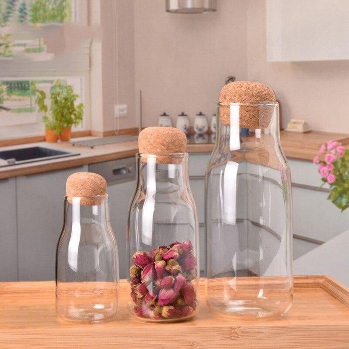 Elegant Handblown Glass Beverage Bottle with Natural Cork Closure - Ideal for Hot and Cold Drinks