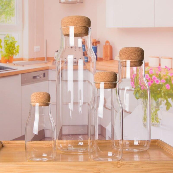 Elegant Handblown Glass Beverage Bottle with Natural Cork Closure - Ideal for Hot and Cold Drinks