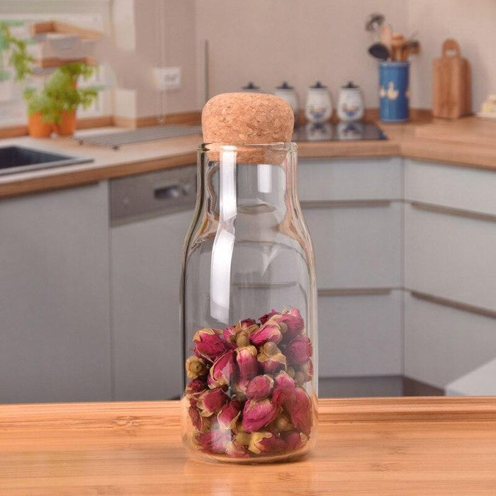 Elegant Handblown Glass Beverage Bottle with Natural Cork Closure - Ideal for Hot and Cold Drinks