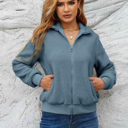 Chic Cozy Mock Neck Zip-Up Sweater Jacket