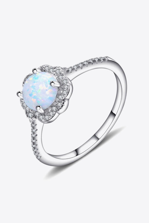 Opal and Zircon Floral Radiance Ring with Platinum-Plated Finish