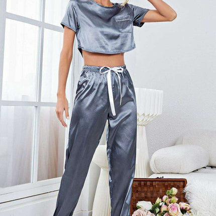 Chic Short-Sleeve Lounge Set with Cropped Top and Jogger Pants