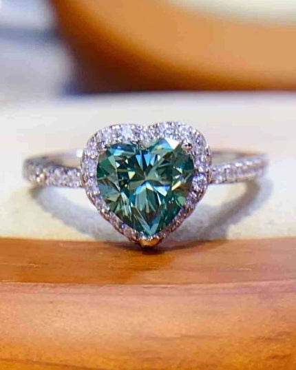 Eternal Elegance Heart-Shaped Moissanite Ring with Sparkling Zircon Accents in Platinum-Plated Silver