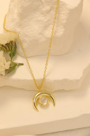 High Quality Natural Moonstone Moon Pendant 925 Sterling Silver Necklace-Trendsi-Gold-One Size-Très Elite