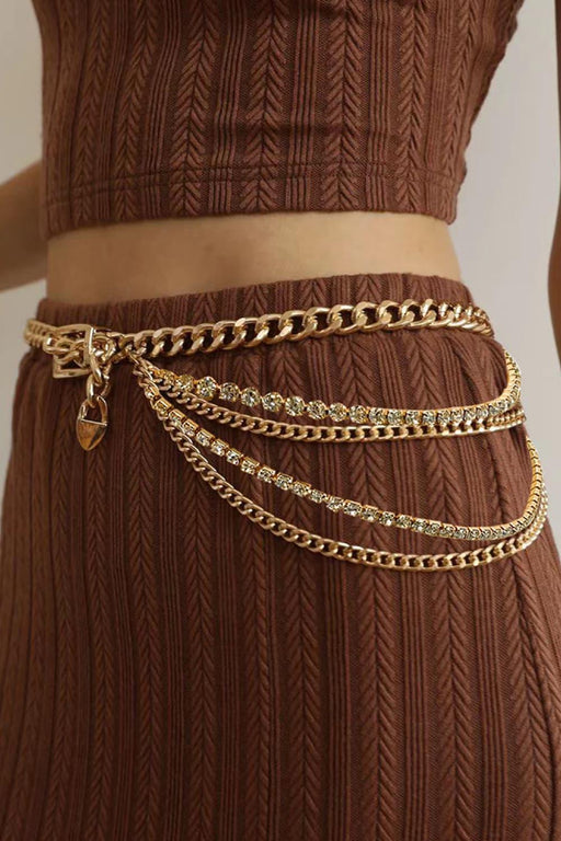 Rhinestone Decor Metal Chain Belt - Fashion Statement Accessory