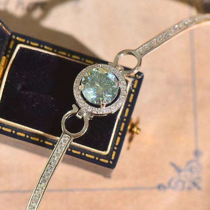 Elegant Moissanite-Studded Sterling Silver Bangle with Sparkling Zircon Details