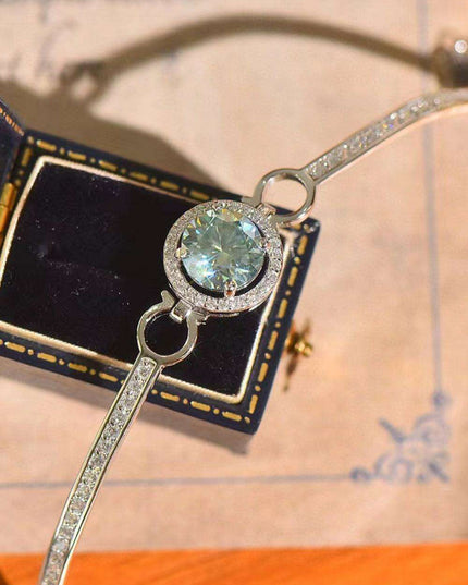 Elegant Moissanite-Studded Sterling Silver Bangle with Sparkling Zircon Details