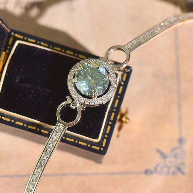 Elegant Moissanite-Studded Sterling Silver Bangle with Sparkling Zircon Details