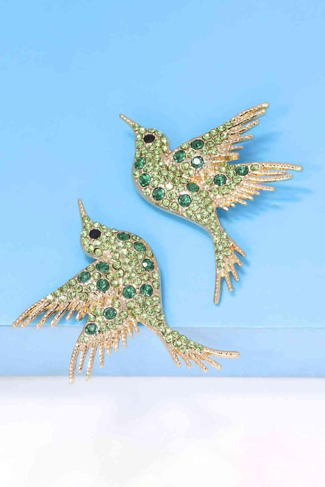 Avian-Inspired Zinc Alloy Earrings adorned with Glass Stones